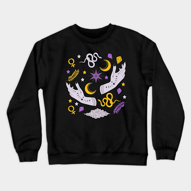 Modern Witch Wicca Occult Witchy Symbols Edit Crewneck Sweatshirt by Rike Mayer